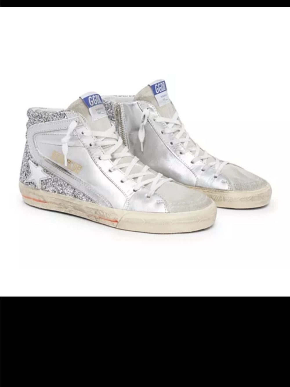 New Size 36 Golden Goose Slide Glitter High Top Sneakers Silver Ice White